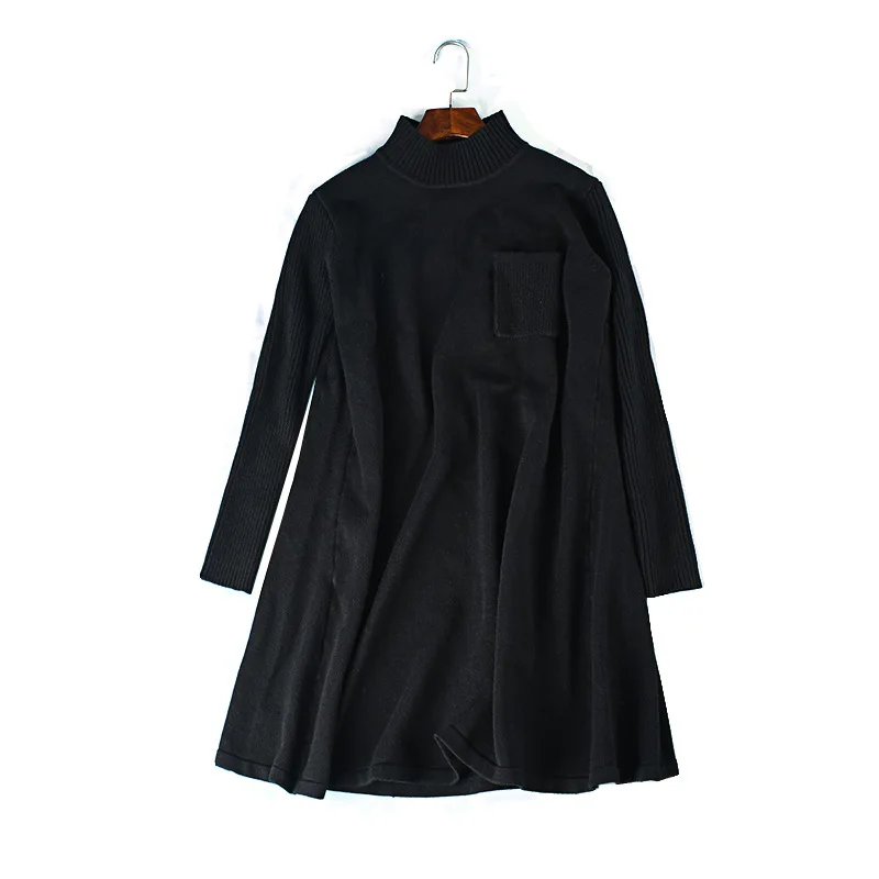 

5XL To 8XL Plus Size Sweater Dress A-line Pockets Turtleneck Long Sleeve Winter Knitted Pullover Outerwear TS4039