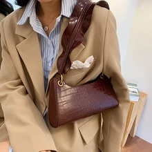 Vintage bags Crocodile Pattern Shoulder Crossbody Bags for Women PU Leather Design Wide Shoulder Straps Handbags