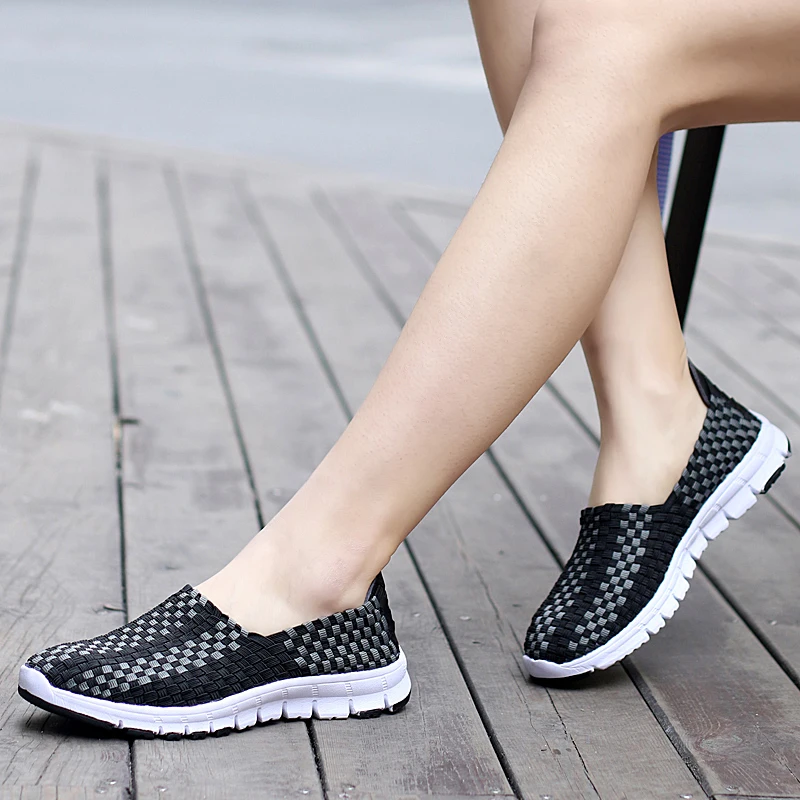 2019 Autumn women flats shoes flat loafers female slip on walking woven sneakers for ladies |