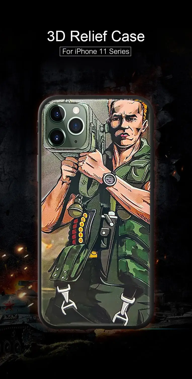 Cannon Gun Phone Case on the for iPhone 11 Pro Max 3D Emboss Cartoon Soft Silicone Bumper+Hard PC Steel Pattern Cover |