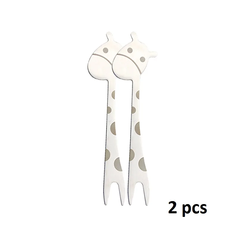 2 pcs Кухонные вилки для фруктов гаджеты в форме жирафа, выбор еды, салат, вилки для пустыни, закуска, зубочистка из нержавеющей стали, мультяшная посуда - Цвет: 2 pcs