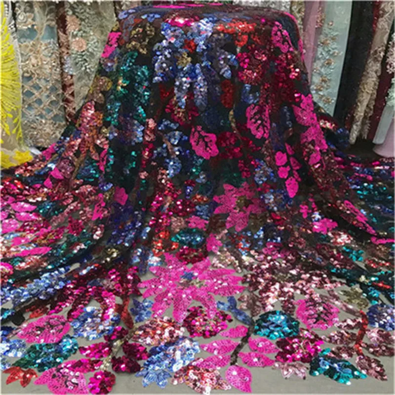French Nigerian sequins sequence 2019 African net tulle mesh voile lace fabric high quality for party wedding dress 5yards/lot | Дом и сад