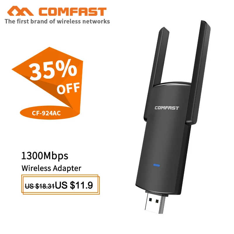 

1300M Dual Band Network Card Wi fi Adapter 2.4Ghz 5ghz USB Ethernet PC Wi-Fi Adapter Wifi Receiver With 2*2dBi external antennas
