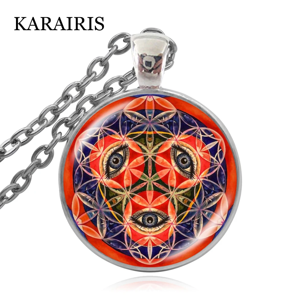 

KARAIRIS New Charm Wicca Flower Of Life Necklace Egypt Sacred Geometry Evil Eye Pendant Necklace Egyptian Jewelry Amulet Jewelry