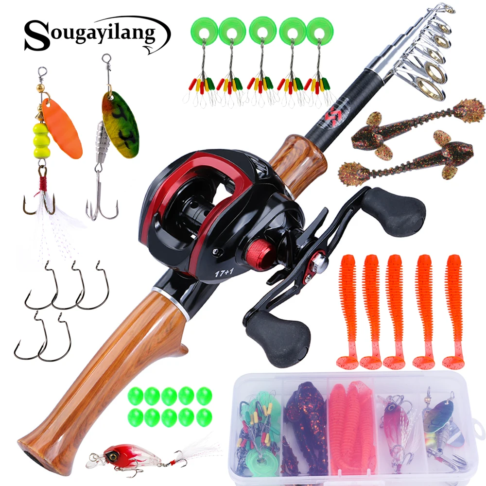 

Sougayilang 1.6m Fishing Rod and Reel Combo Carbon Fiber Casting Fishing Rod and 17+1 BB 7.1:1 Gear Ratio Casting Fishing Reel