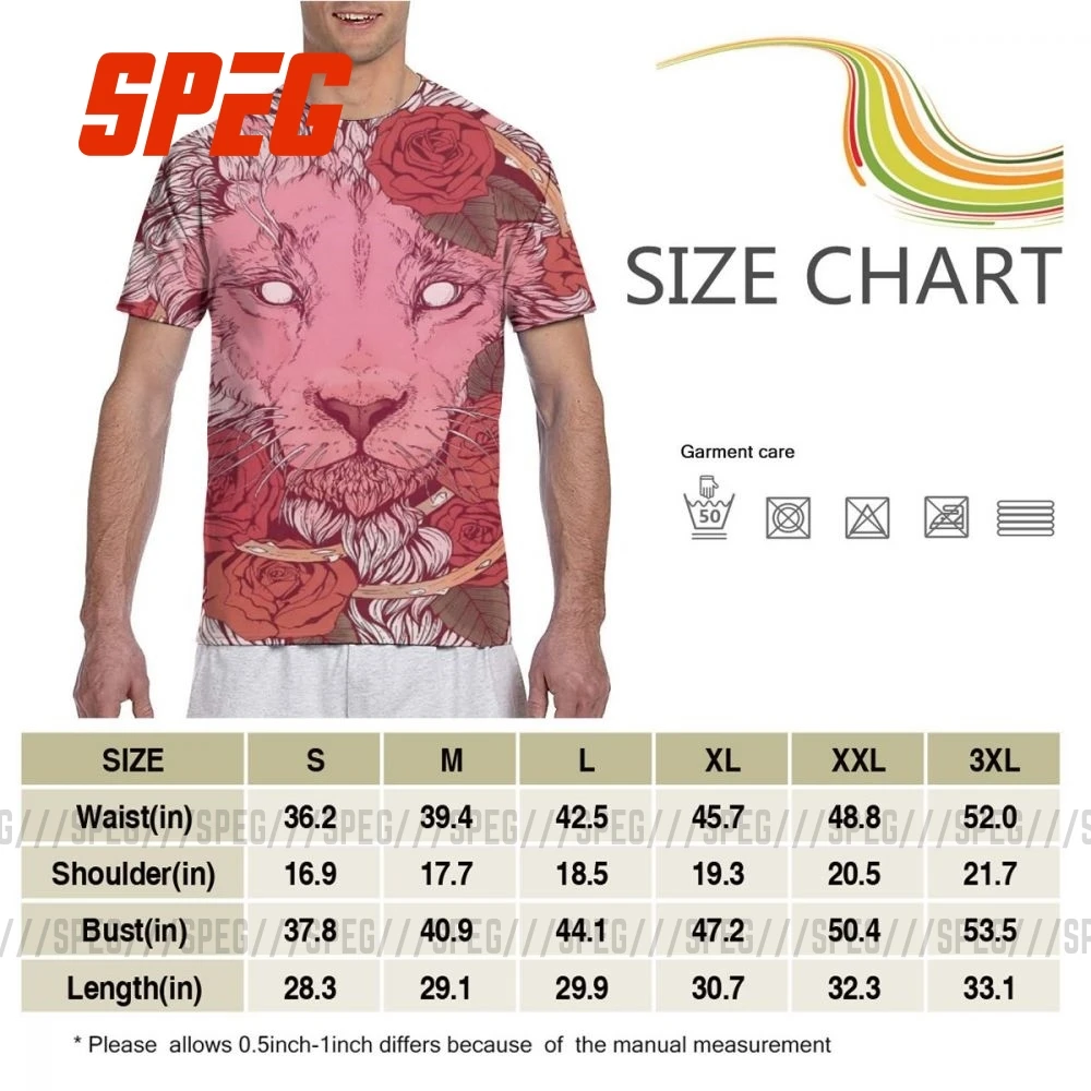 

Men T-Shirts Lion Of Roses Humor Polyester Tee Shirt Short Sleeve T Shirts All Over Print Full 3D Clothing Gift Idea for Male