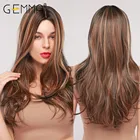 Длинный волнистый синтетический парик GEMMA средней части, женские термостойкие искусственные волосы, черные, коричневые, светлые, искусственные волосы для косплея