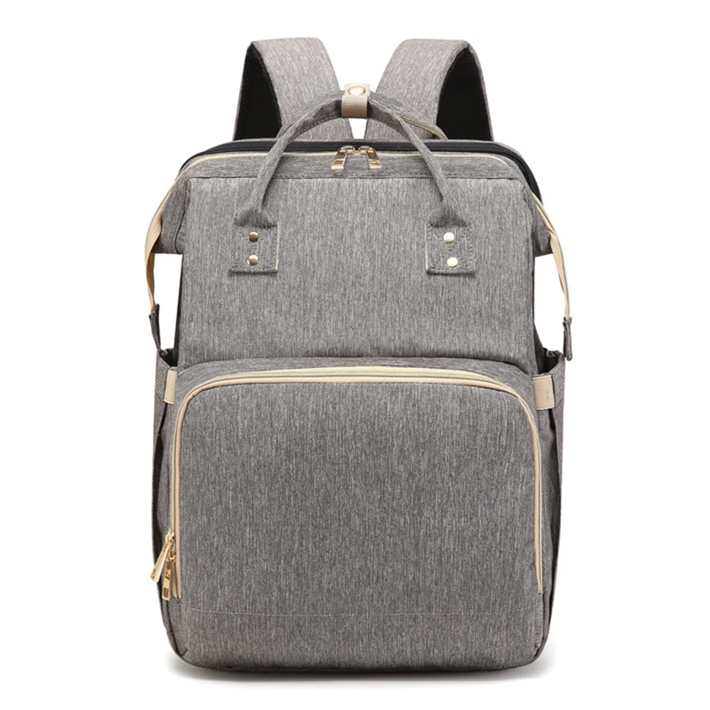 

Oxford Cloth Waterproof Insulated Large Capacity Mom Backpack Sundries Organizer Diaper Bag Folding Crib Travel Portable 2 In 1