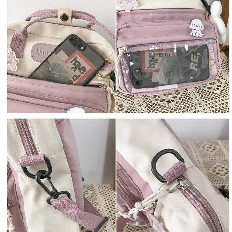 

DIEHE Cute Backpack Teenage Girls Ring Buckle Portable Travel Bag Female Small Schoolbag Badge Multifunctional Women Backpacks