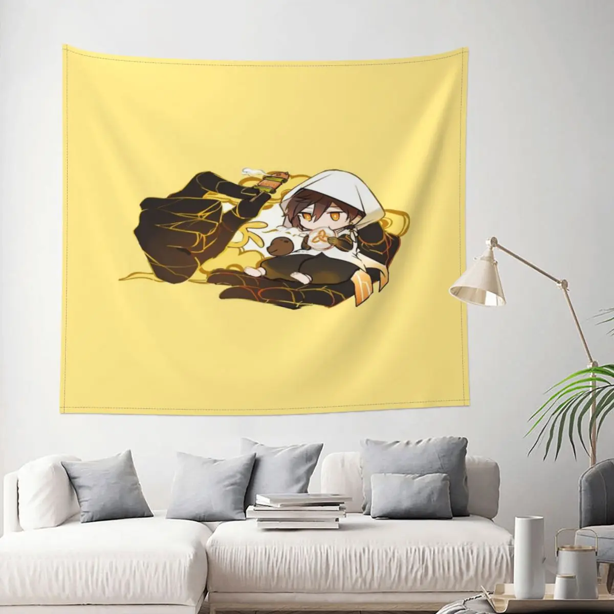 

Tapestry Genshin Impact Chibi Zhongl Anime Game Decor Wall Room Home Decoration Hanging Living room Kawaii Cartom Fashion