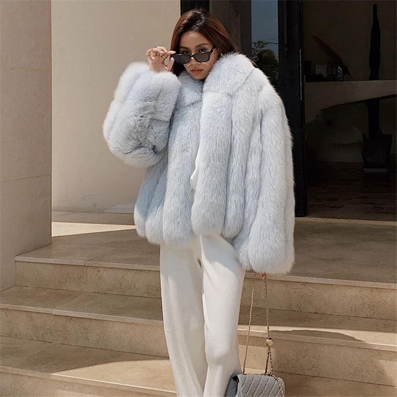 TOPFUR 2021 Y2k Coats for Women Real Fox Fur Coat Fashion Stitching Luxury Outerwear Winter Thick Warm Coat Jacket Plus Size