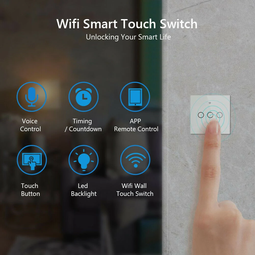 

1/2/3 Gang Crystal Glass Panel Light Switch Smart Light Switch Home Wifi Touch Wall Panel For Alexa Google App