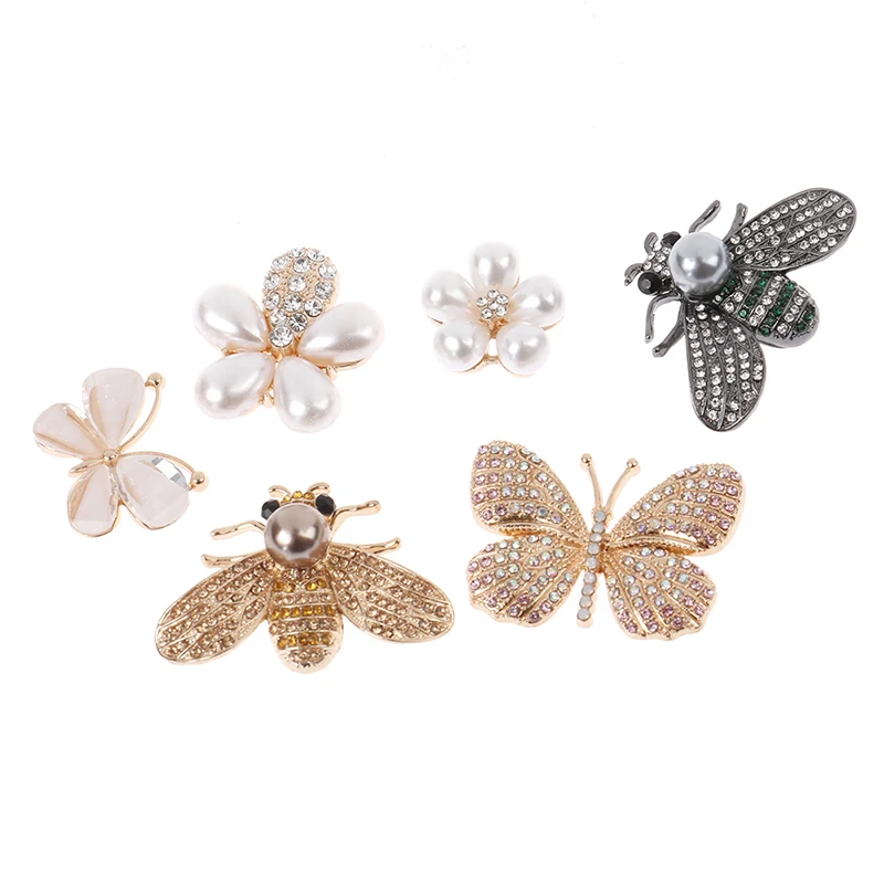1pc Metal Charms Butterfly Bee Pearl Designer Shoe Bling Rhinestone Clog Shoes Croc Accessories | Обувь
