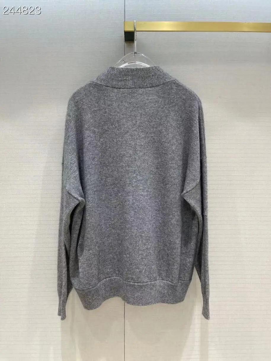 Женский трикотажный свитер Fyion серый пуловер с длинным рукавом и V-образным