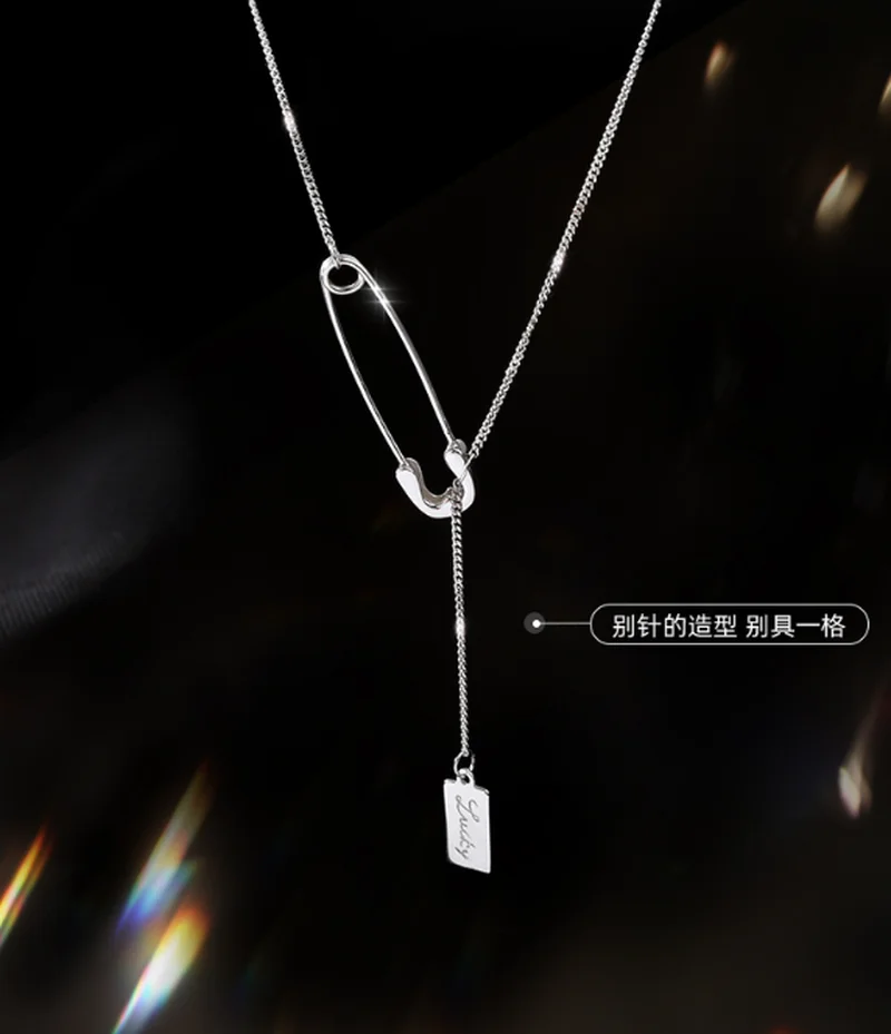 

925 Sterling Silver Necklace Cute New Style Pin Pendant Necklaces Gift for Girl