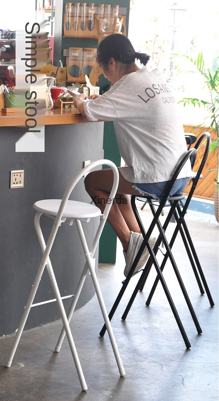 Стул для ног, складной стул со стальными ножками, 75 см, барная стойка для кафе спинка, Современная коммерческая мебель от AliExpress WW