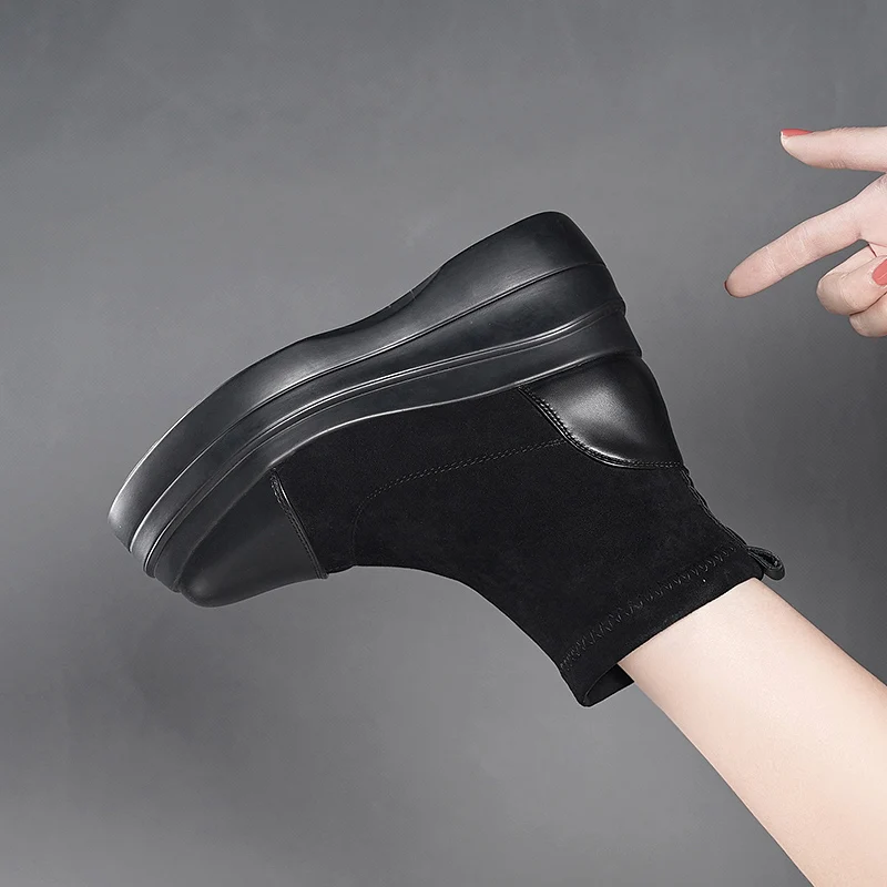 Женские ботильоны на танкетке черные готические ботинки со шнуровкой массивном