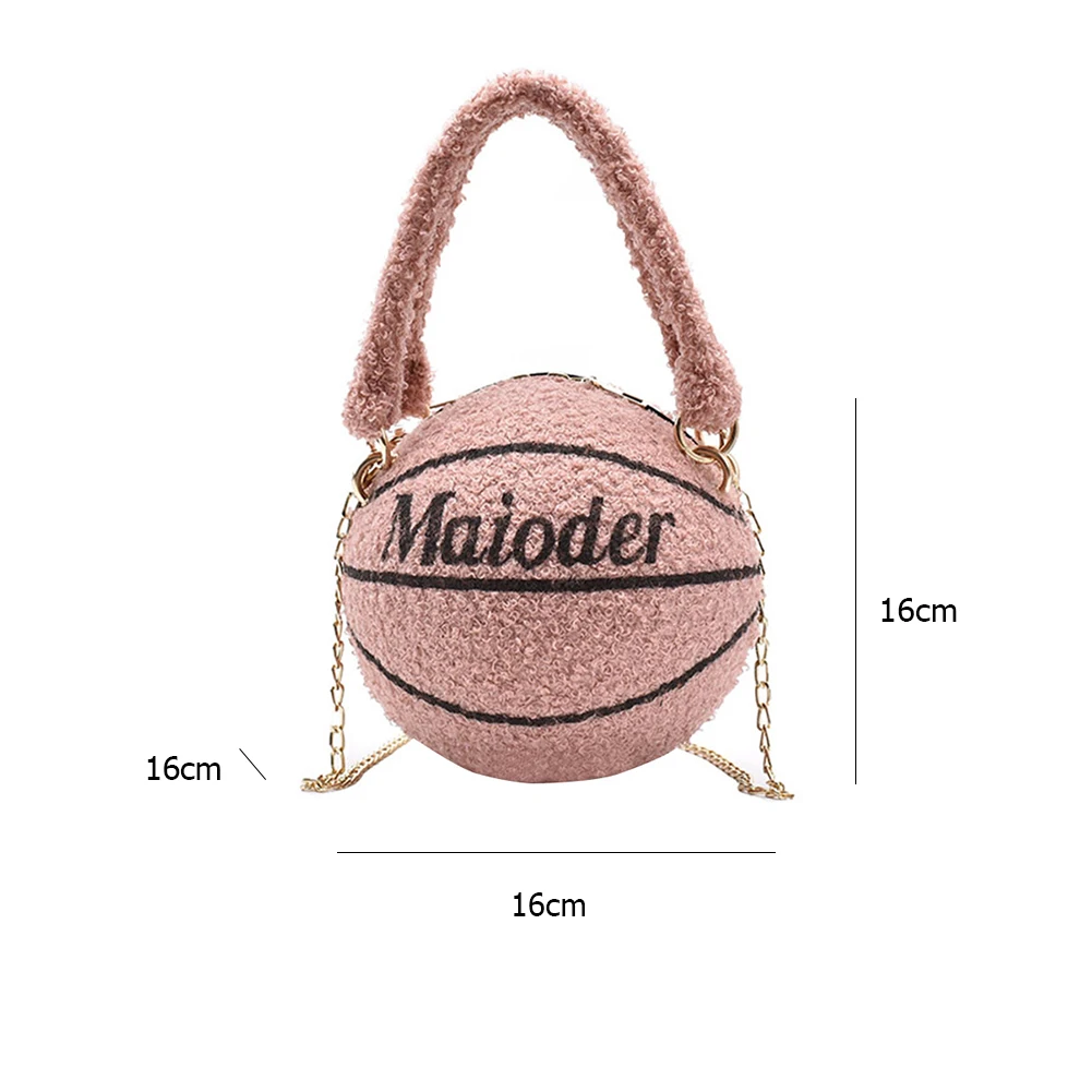 

Women Plush Basketball Bag Shoulder Crossbody Bag Girls Letter Print Handbag Ladies Personality Ball Purses Chain Bags Female