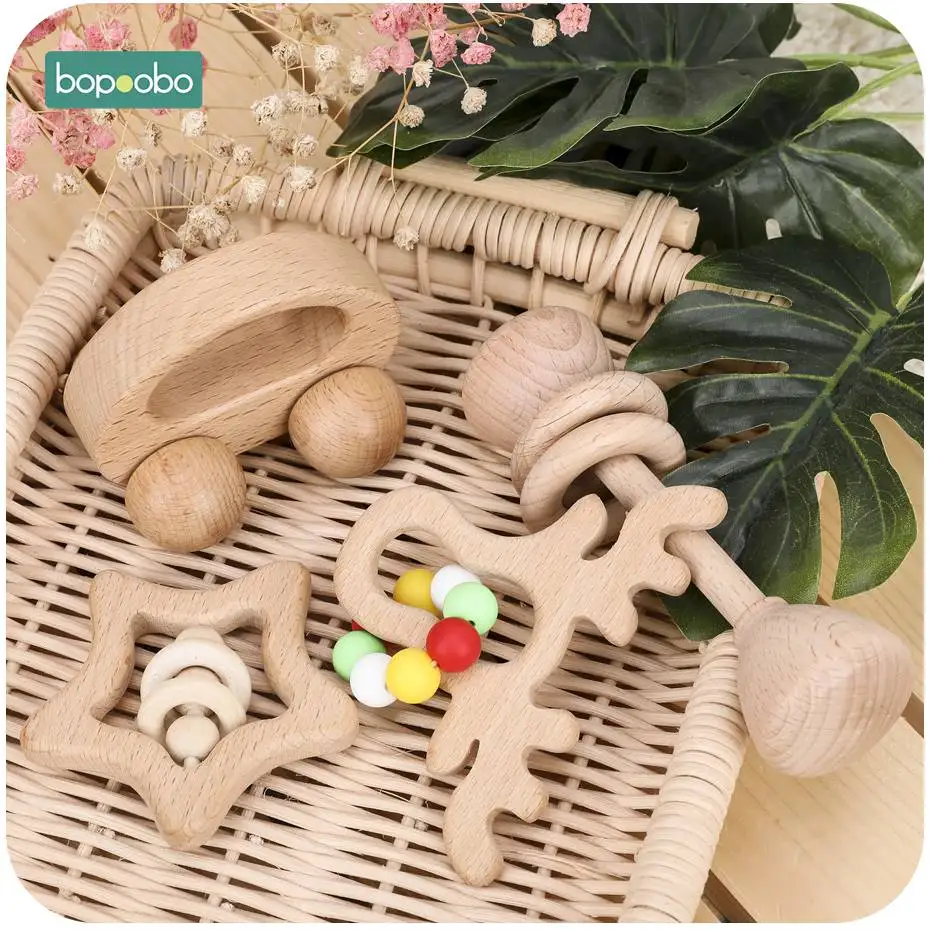 Bopoobo 4 шт./компл. Игрушки для маленьких детей с рисунком кролика Троянский конь облако Бук деревянная игрушки-прорезыватели для кормления против грызунов нового дизайна крошечные стержень игрушки детские товары