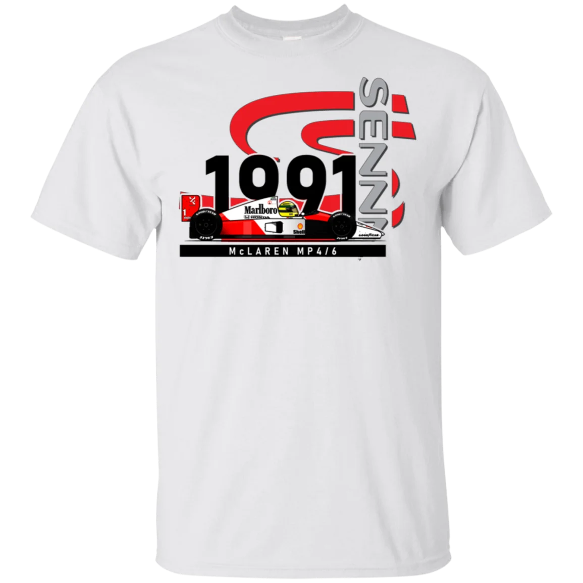 Футболка с логотипом Ayrton Senna 1991 чемпионов мира! белая для мужчин...|Мужские
