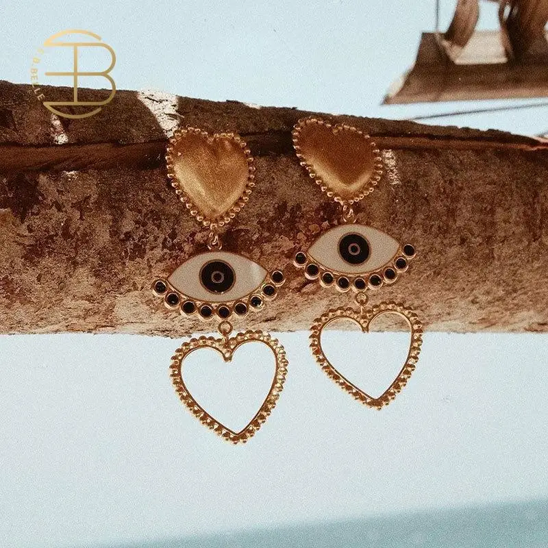 

2019 New Gold Silver Color Heart Evip Eye Holllow Heart Charm Drop Earrings For Party Women's Creative Statement Earring