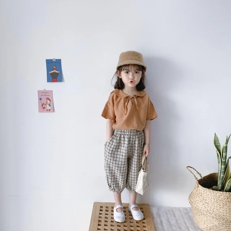 

Summer Girls' Suit Lantern Mosquito Pants Casual Children Girls Baby Harlan Cropped Pants Loose Western-Style Girls Clothes