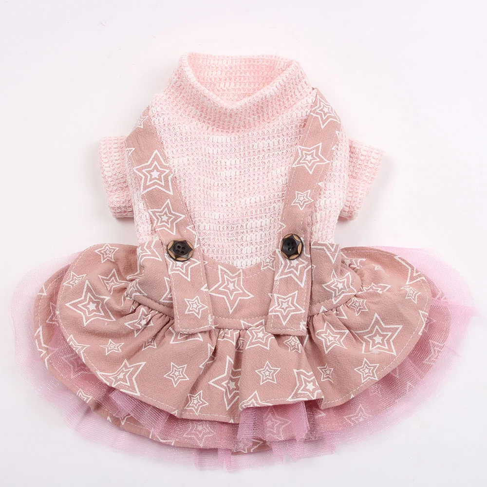 Pink Маленькая собака кошка платье футболка звезды дизайн домашнее животное свитер со щенком толстовка осень/весна одежда - Цвет: Pink