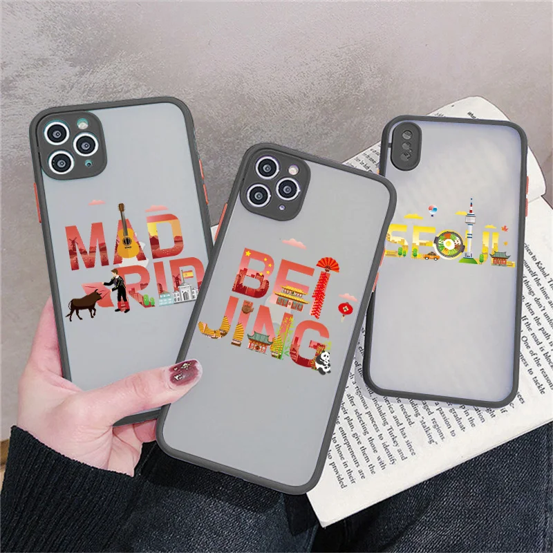 

World City Travel Label Phone Case for iphone 11 12 13 Pro Max 7 8 plus SE2020 X XS MAX XR New York Paris Hard Back Cover