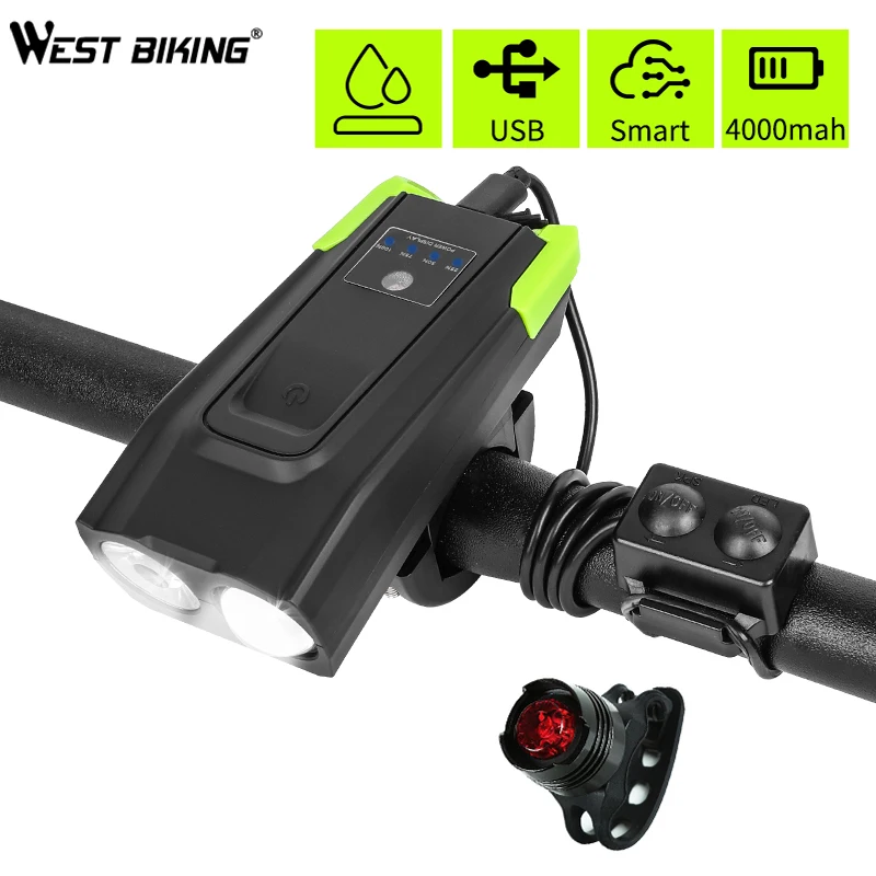 WEST BIKING 400 люмен светодиодный велосипедный светильник с рожком 4000 мАч