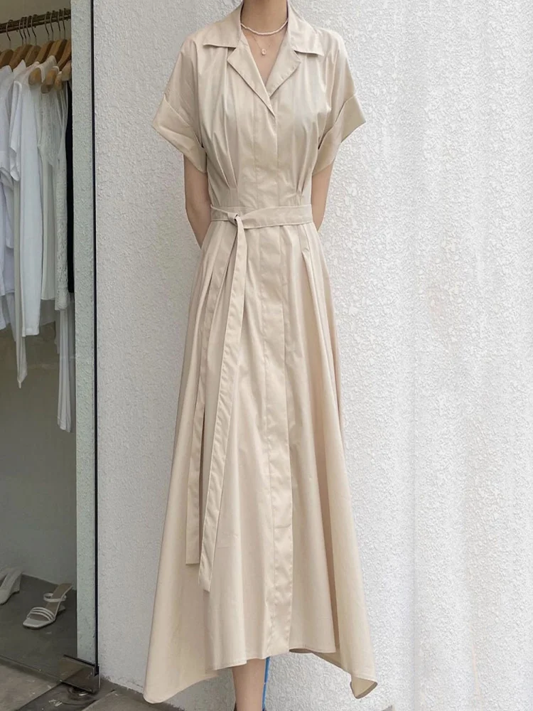 

2021 Summer New Retro Japanese Style Fashion Swing Lapel Solid Color Irregular High Waist Summer Women's Dress