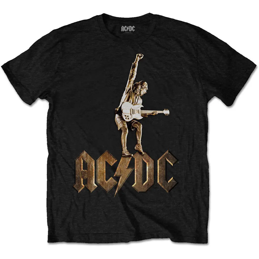 Acdc Angus Young Statue Rock Music Официальная футболка мужская с круглым вырезом модная