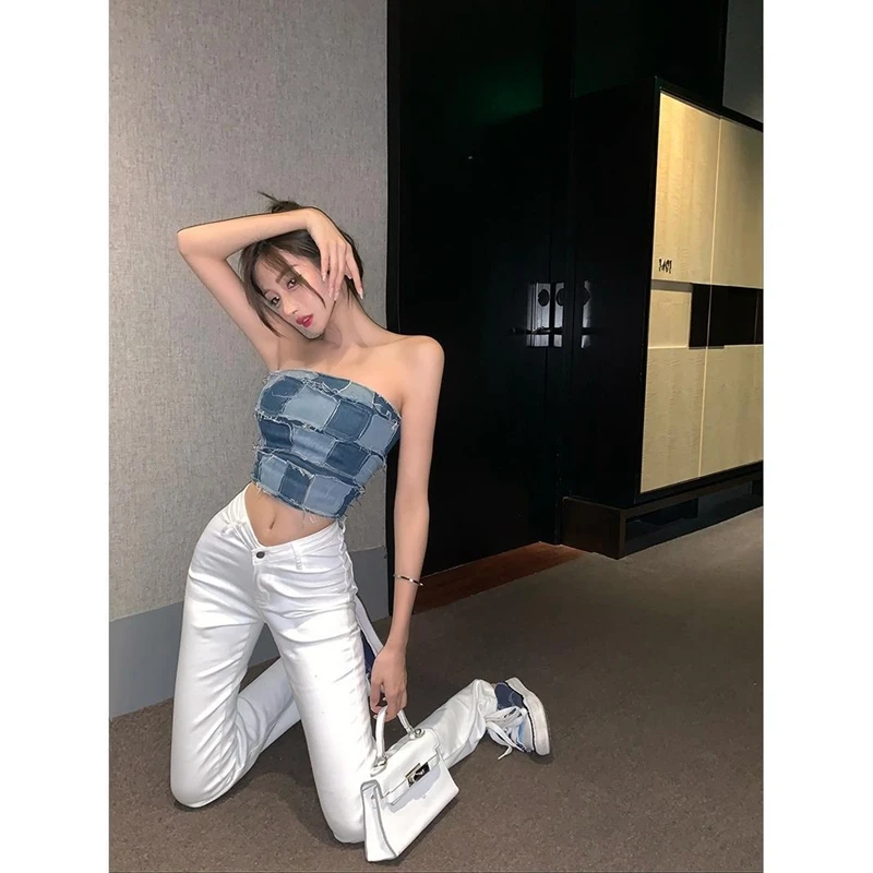 

White Jeans Woman Sexy Low Waisted Jeans Cotton Elastic Denim White y2k Pants Button Cute Straight Jeans Push Up Denim Trousers