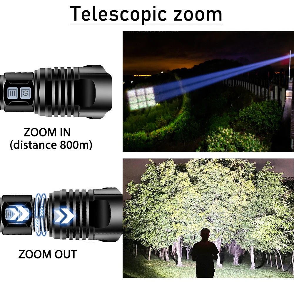 

XHP100 Most Powerful LED Flashlight USB Rechargeable Torch 400000LM Tactical Flashlight XHP50 Hand Lamp 18650 26650 Flash Light