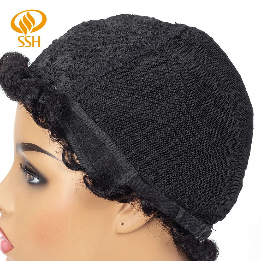 

SSH Short Afro Wigs Afro Curly Wig Brazilian Remy Human Hair Wigs for Black Women Full Machine Made Cheap Wigs Black Color