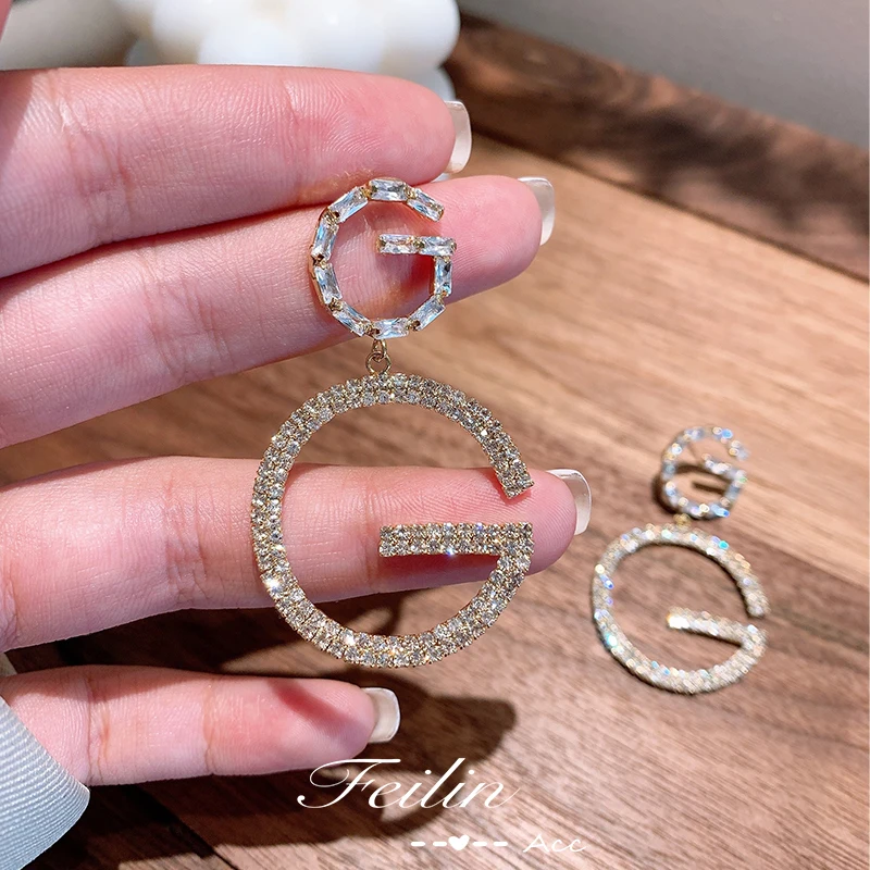 

Luxury Brand Long Chain Letter G Hanging Earrings For Women Crystal Big Dangle Earring Wedding Jewelry Statement pendientes 2020