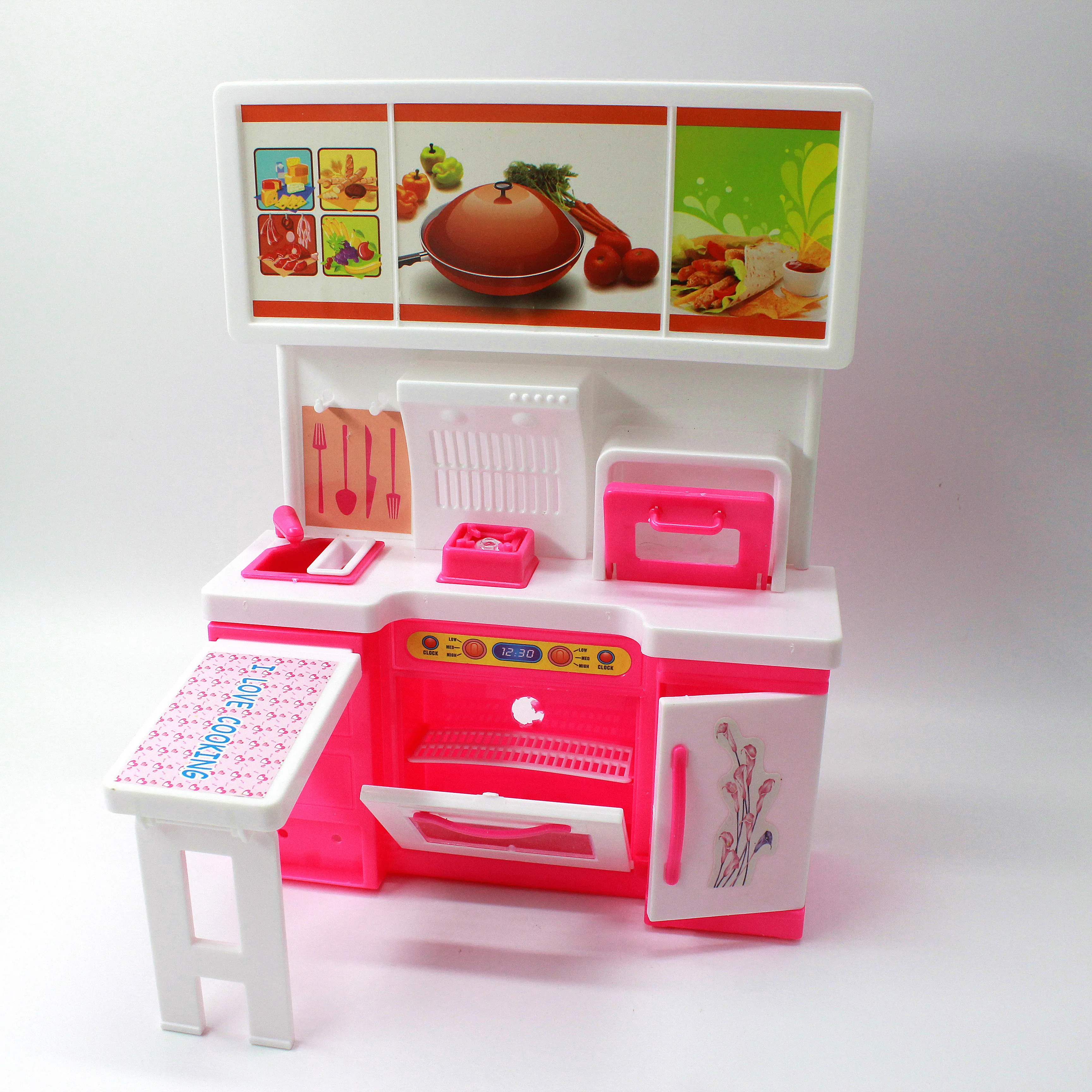 new pretend play simulation kitchen set cooking cabinet tool tableware furniture accessories for barbie dolls kids toy girl gift free global shipping
