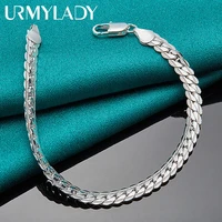 urmylady 925 sterling silver 6mm side charm chain bracelet wedding engagement celebration party for women man fashion jewelry