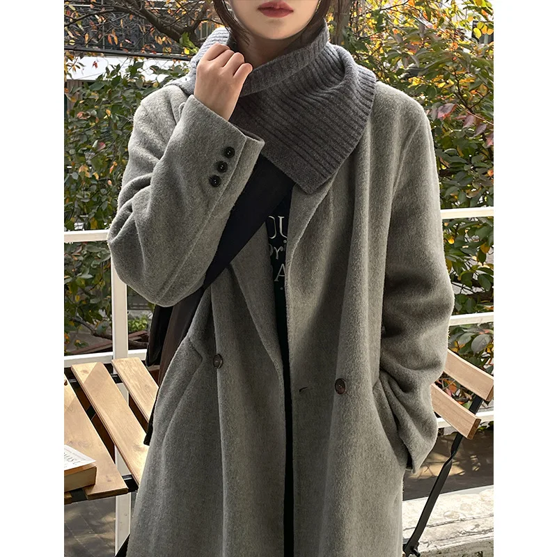 

Pure Wool Knitted Short Snap Scraf Women Warm Button Ribbed Scraves Fashion