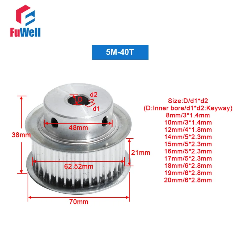Шкив ремня ГРМ HTD5M-40T 21 мм Ширина 8/15/20 Диаметр алюминиевого сплава 40 зубчатый шкив -