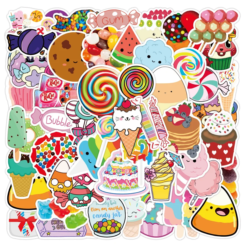 

10/30/50PCS Cute Snacks Colorful Candy Cake Stickers Aesthetic Laptop Phone Fridge Waterproof Graffiti Sticker Packs Kid Toy