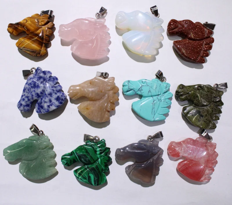 Натуральные Агаты унакит jades Кварцевый Камень Резные головки лошади Подвески для