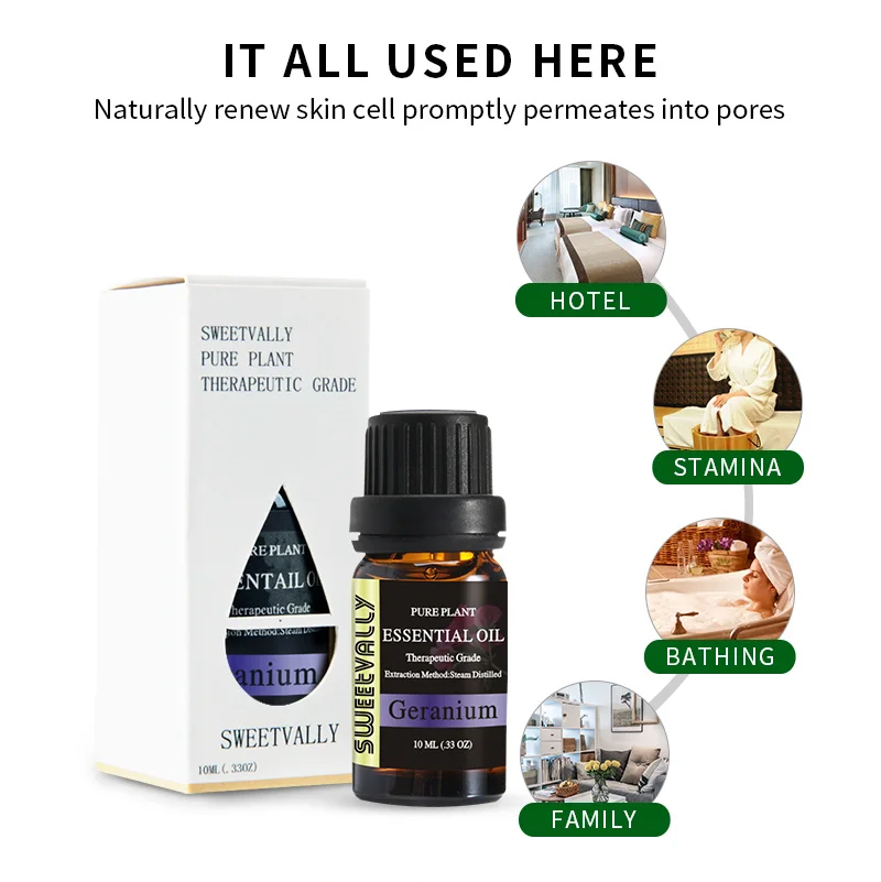 10 мл эфирное масло герани снимает стресс для увлажнителя воздуха лампа