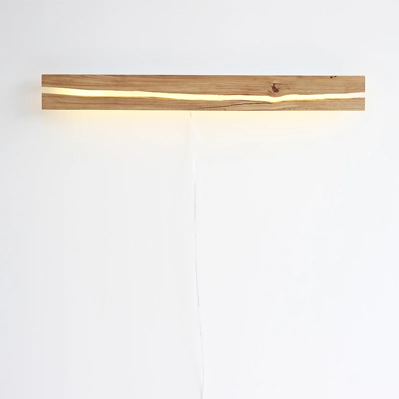 

Eco-friendly solid wood wall light creative amber crystal cracked bedroom lamp multi-functional simple bedside storage board