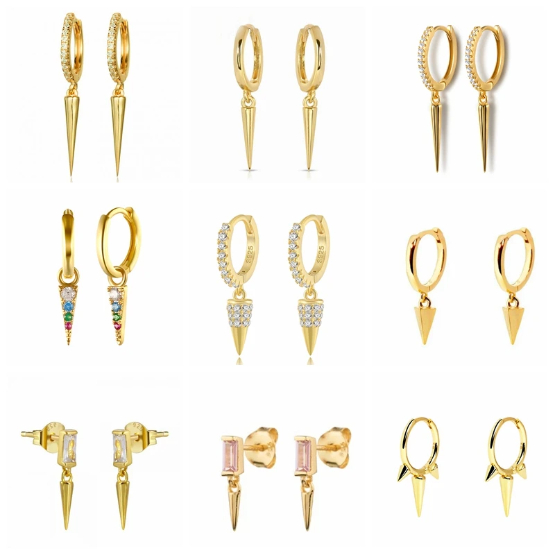 

CANNER Fashion Geometry Rivets Earrings For Women 925 Sterling Silver Earrings Hoops Pendiente Piercing Gold-Plated Jewelry Gift