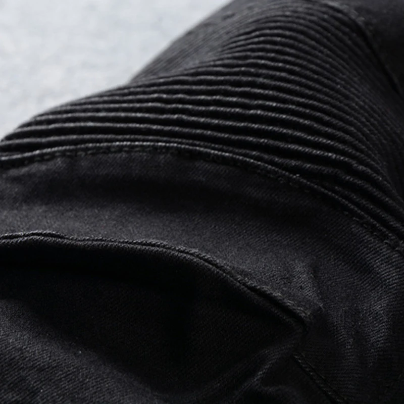 European American Street Style Fashion Men Jeans Black Color Slim Fit Spliced Designer Biker Jeans Men Hip Hop Denim Punk Pants