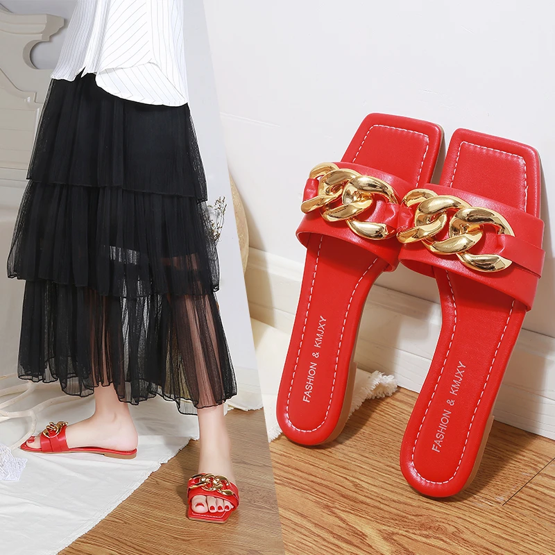 

Женские шлепанцы на плоской подошве, с прозрачной цепочкой, удобные пляжные сандалии, лето 2021