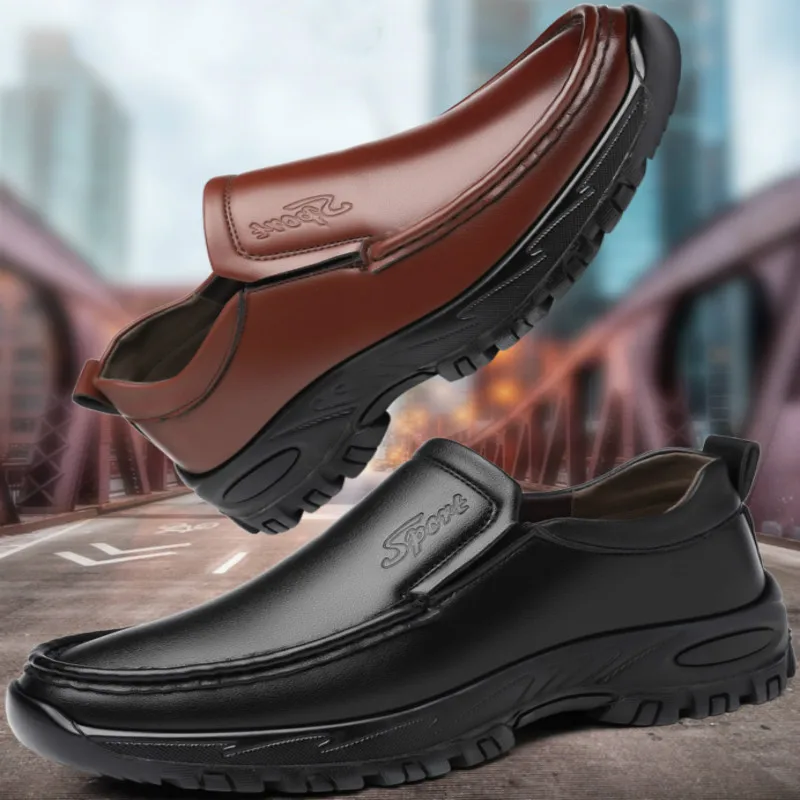 

Classic Leather Men's Loafers Luxury Men Casual Shoes Moccasins Breathable Slip on Brown Driving Shoes Plus Size 38-47
