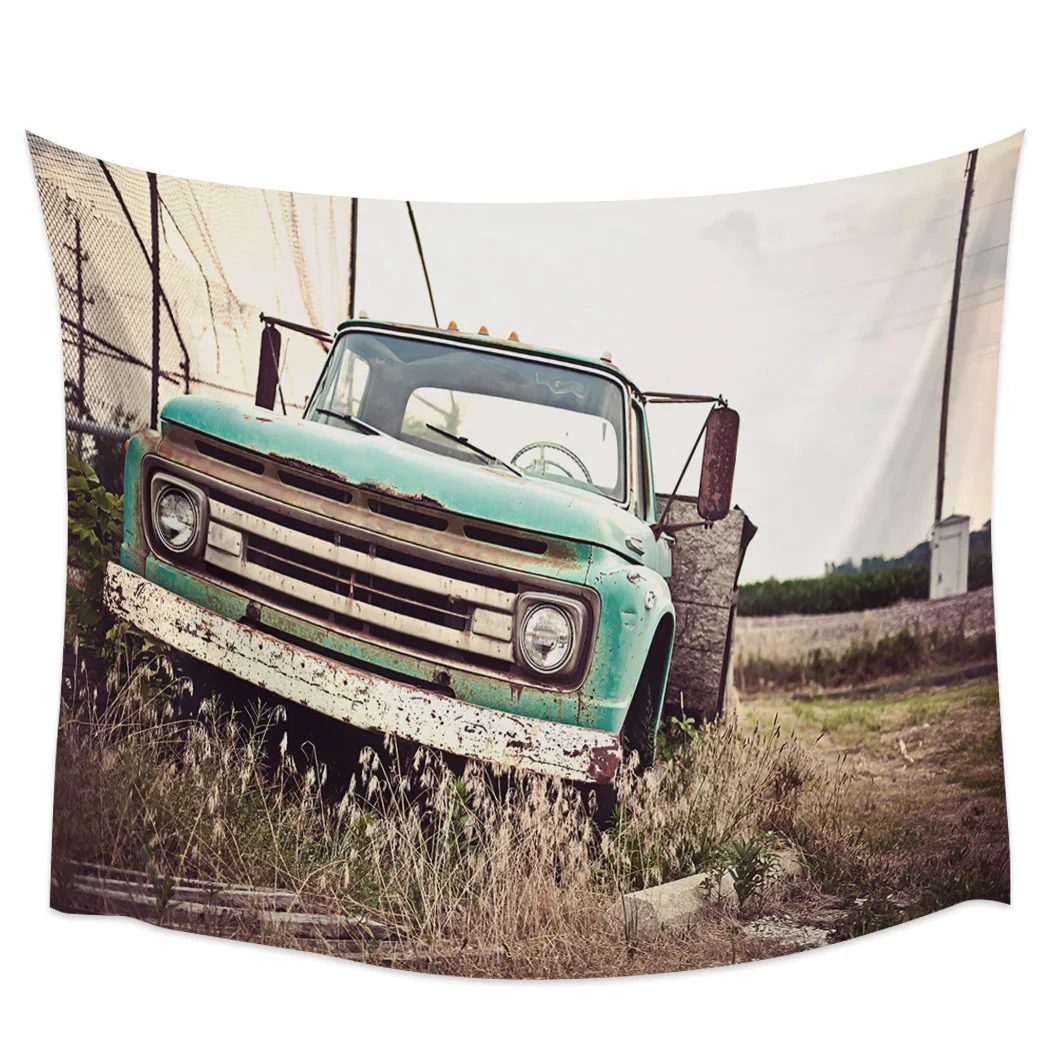 

Старинный автомобиль брошенный выцветший настенный гобелен на стену покрывало для декора настенное художественное одеяло занавеска полот...