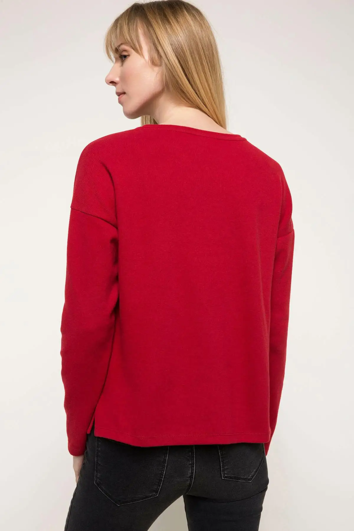 DeFacto Женский Осенний Повседневный красный топ футболки с длинным рукавом