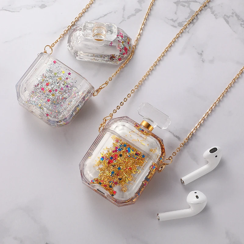 Роскошные Стразы с блестками жидкие наушники чехол для Apple Airpods 2 1 динамический песок блестки флакон духов Прозрачный чехол для наушников